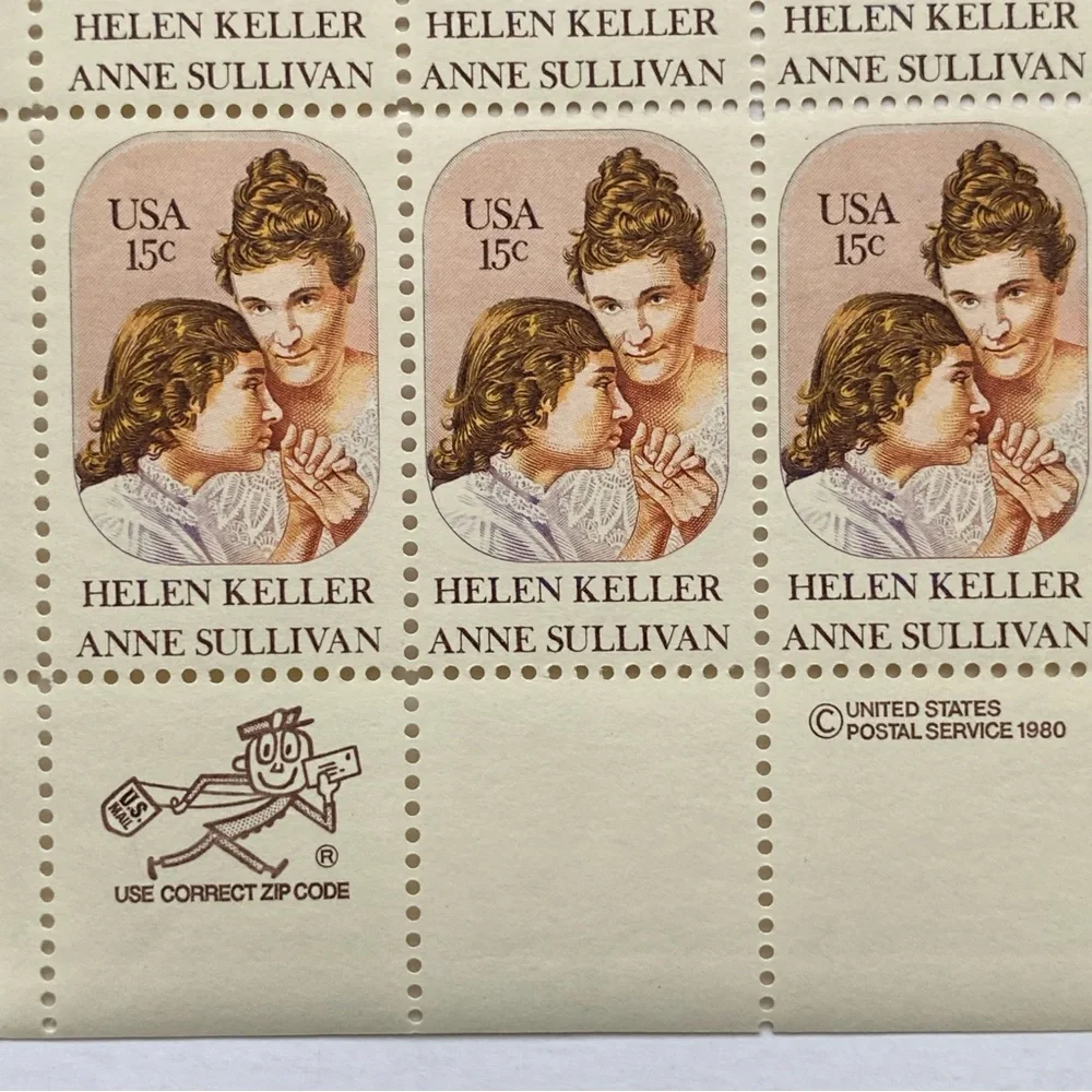 Helen Keller Stamps 15 CENT Full Sheet Pane MNH US Scott 1824 Unhinged MNH